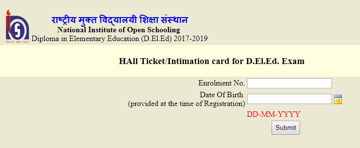 NIOS DElEd Admit Card 2018