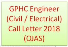 GPHC Engineer (Civil / Electrical) Call Letter 2018