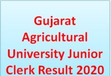 Gujarat Agricultural University Junior Clerk Result 2020